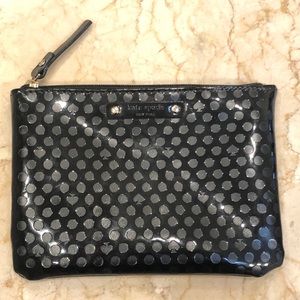 Kate Spade Black Patent Leather Zipper Polka Dot Pouch